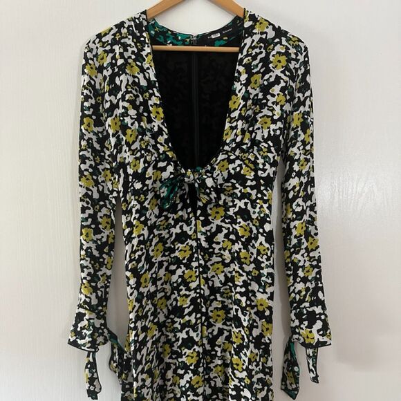 Proenza Schouler Floral Knot Dress Black Yellow Green Side Slits Size 0‎ - Picture 4 of 12